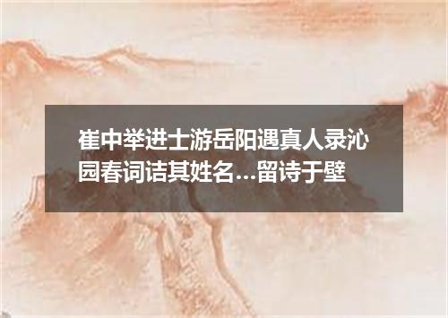 崔中举进士游岳阳遇真人录沁园春词诘其姓名…留诗于壁
